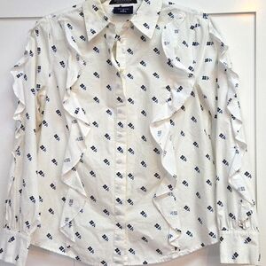 Scotch & Soda Ruffled White And Navy Pattern Size Small